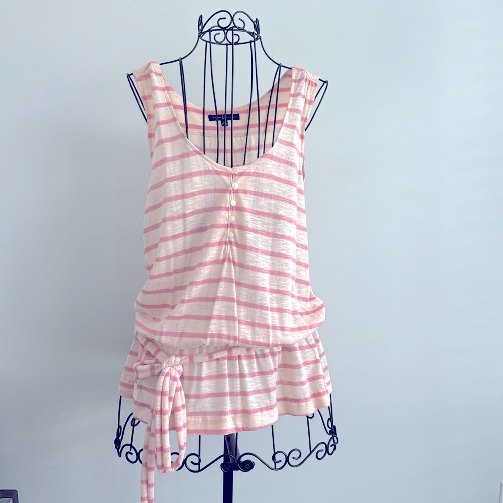 Gap Cream and Pink Stripe Sheer Cotton Blend Tank Top Size Medium